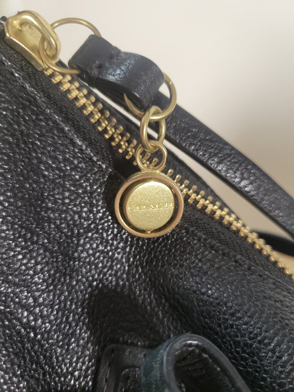 Coach Black Pebbled Leather Shoulder Bag | Gold Hardware | Classic Hobo Style - Picture 12 of 14